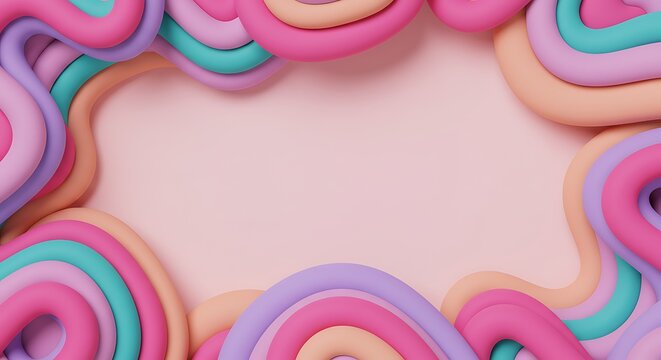Pastel Swirl Frame, Blank Pink Background