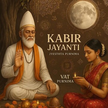 Celebrate the divine occasion of Kabir Jayanti Jyeshtha Purnima and Vat Purnima with this beautiful Full HD devotional banner that reflects the essence of Indian culture spiritual devotion and timeles