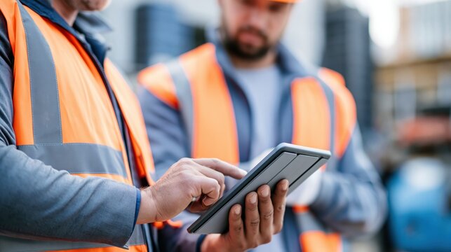 Outdoor Building Planning with Digital Tablet in Construction