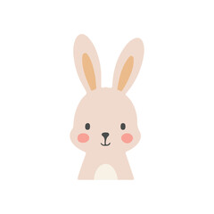 Fototapeta premium Cute little bunny rabbit portrait flat vector illustration for nursery decor