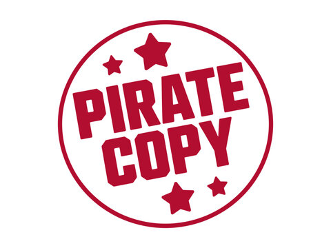Pirate copy warning stamp graphic with red stars and circular border, copyright