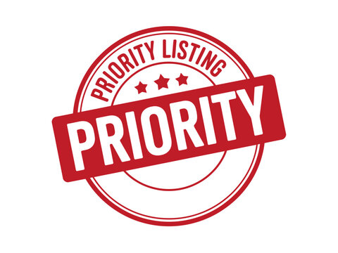Priority listing stamp red circular badge sign with priority circular business