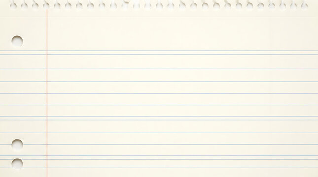 A sheet of lined notebook paper with holes for binding