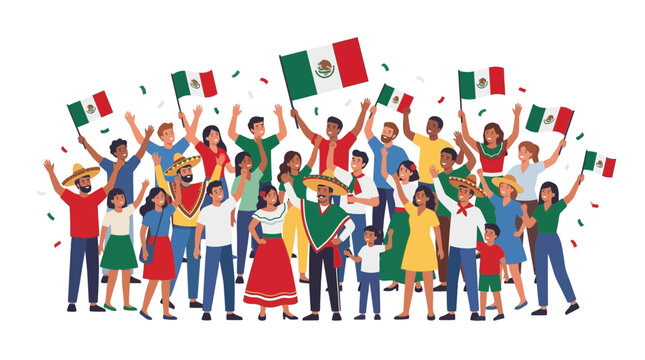 Large Diverse Crowd Celebrating with Green White and Red Flags