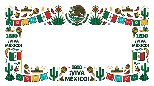 Traditional festive border with cultural symbols and desert flora