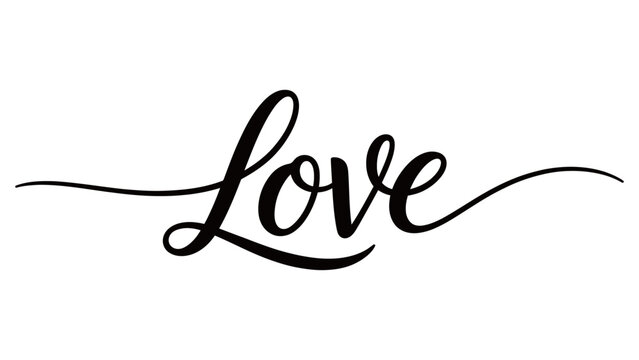 Love word written in elegant black cursive calligraphy script lettering