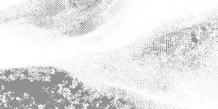 Abstract monochrome halftone grunge texture background with fluid waves and grainy stipple pattern overlay.