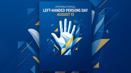 International Left-Handed Persons Day Poster Celebrating Left Hand With Stylized Blue Geometric Design For August 13