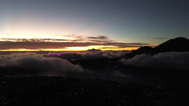 Aerial 4K Drone Footage Mount Batur Sunrise Bali Indonesia Volcano Golden Hour