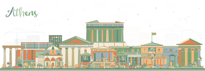 Naklejka premium Athens Greece City Skyline with Color Buildings. Illustration. Business Travel and Tourism Concept with Historic and Modern Architecture. Athens Cityscape with Landmarks.