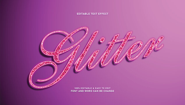 Pink glitter text effect vector editable illustration