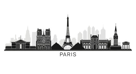 Fototapeta premium Paris cityscape silhouette illustration, black architecture landmark design