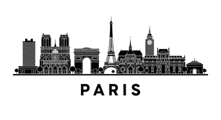 Obraz premium Paris cityscape silhouette illustration, black architecture on white