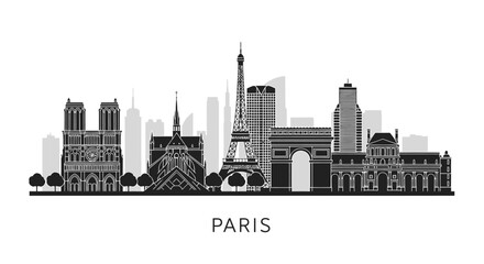 Obraz premium Paris cityscape silhouette illustration, black white skyline