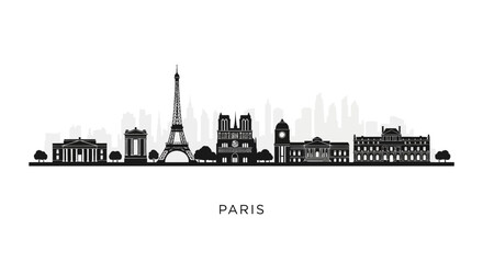 Obraz premium Paris Skyline Silhouette: Iconic Landmarks Cityscape Vector