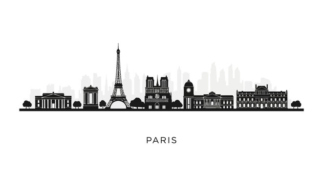 Paris Skyline Silhouette: Iconic Landmarks Cityscape Vector