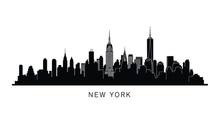 Obraz premium New York City Skyline Silhouette - Black and White Vector