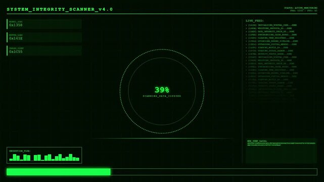 System Integrity Scanner Cluster Scanning Dashboard Animation Green Cyber Security Loop.
