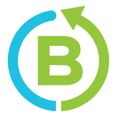Green letter B with circular arrow graphic design element on white background icon © designernur