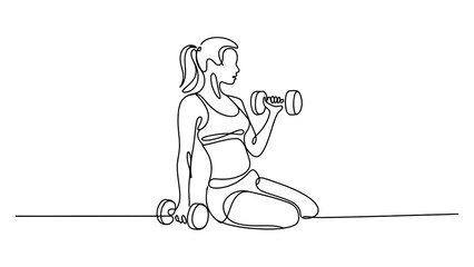 Obraz premium Continuous single line drawing of a fit woman exercising with dumbbells