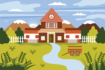 Naklejka premium Colorful Rural village landscape background