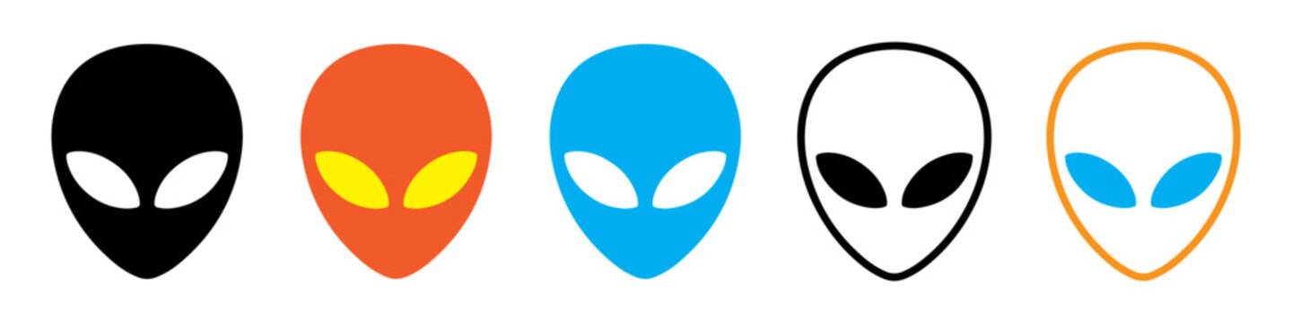Alien face Silhouette icon, logo, symbol, clipart vector illustration. PNG. Editable stroke. Minimalist Alien Head icon.