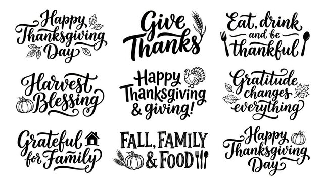 Thanksgiving calligraphy quotes collection for festive autumn designs and holiday marketing
