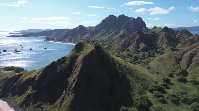 Aerial 4K Drone Footage Padar Island Komodo National Park Indonesia Volcanic Scenic