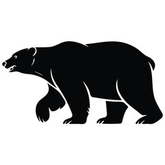 Fototapeta premium Black and white silhouette of a walking polar bear, side profile of a large predatory arctic mammal on white background
