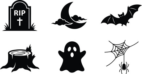 Fototapeta premium Halloween icon set tombstone ghost bat spiderweb and spooky elements