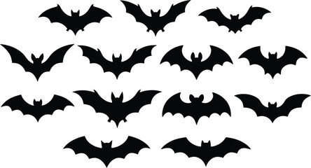 Fototapeta premium Collection of black bat silhouettes for halloween decorations
