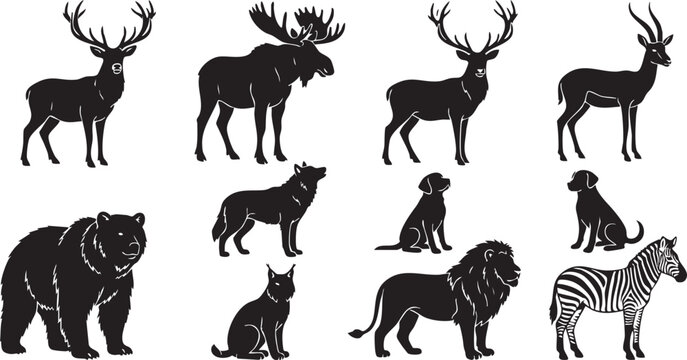 Collection of black animal silhouettes