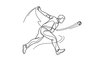 Fototapeta premium Minimal One Line Cricket Bowler Sketch Vector with Dynamic Sports Motion