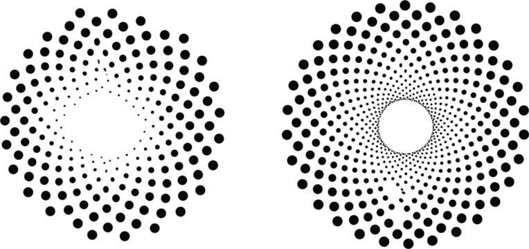 Abstract Halftone Circle Icons, Radial Dot Pattern Black Vector Collection Modern Geometric Design Elements