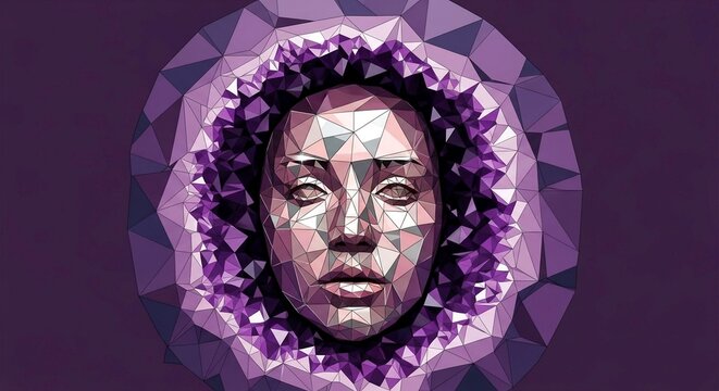 Purple geometric face mask with triangular patterns