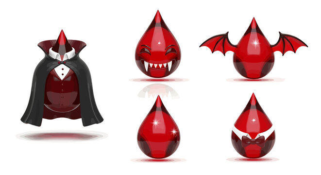 A menacing vampire character with red teardrop shapes and bat wings stands against a white background.