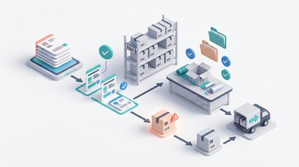 Fototapeta premium Holiday Order Fulfillment Workflow 3D Concept