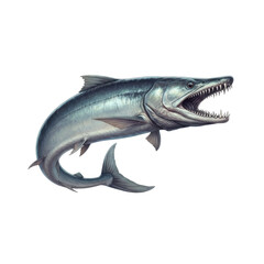 Naklejka premium Predatory Barracuda Fish with Sharp Teeth Open Mouth