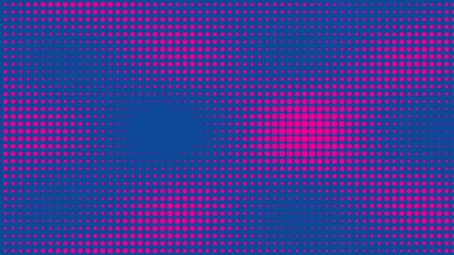 Abstract dynamic halftone pattern with pink dots on blue background motion graphic.