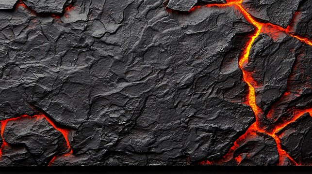 Close-up of Volcanic Lava Rocks with Bright Red and Orange Crack Patterns on Surface