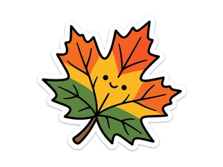 Fototapeta premium Smiling cartoon maple leaf sticker with autumn colors