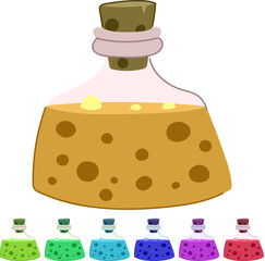 Naklejka premium Drawing a graphic of a red liquid potion bottle containing a mysterious bubbling fluid, capped with a cork, conveying concepts of magic, alchemy, and fantasy