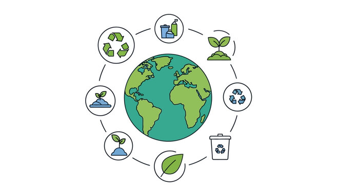 Earth Circle Of Environmental Icons Representing Sustainability.