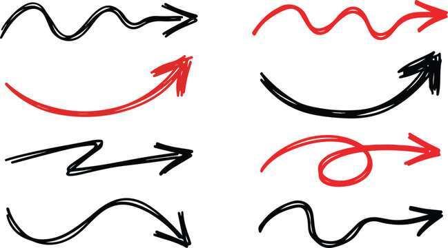 Hand drawn squiggly red and black arrow pointers