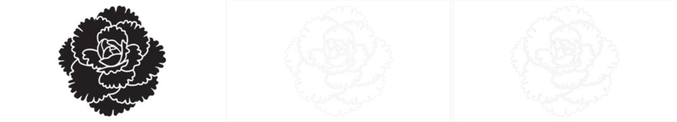 Obraz premium Carnation flower blossom vector silhouette for decorative design of greeting cards and florist shop branding.