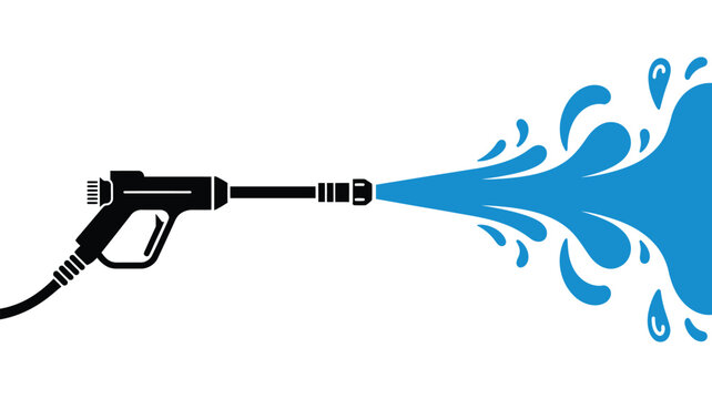 Pressure washing gun icon set, modern cleaning equipment symbols for car wash services, surface maintenance and professional power washing applications.