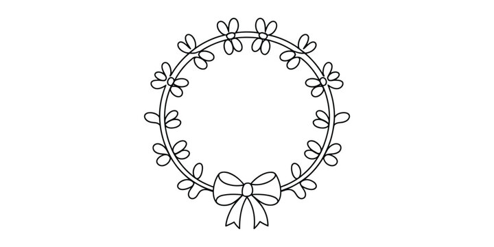 Black and white floral wreath with a decorative bow