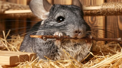 Fototapeta premium Adorable Chinchilla Enjoying a Snack Moment
