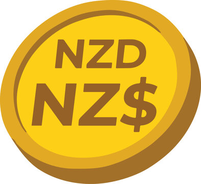 New Zealand dollar gold coin. Yellow gold coin featuring the text NZD and NZ dollar symbol