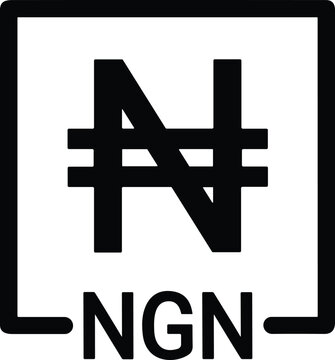Nigerian Naira currency symbol with NGN text. Black Nigerian Naira currency symbol and NGN text in a square frame